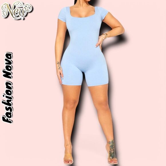 New NWT Fashion nova Renae Smooth Snatched Romper - Dusty Blue - Medium - Picture 3 of 8
